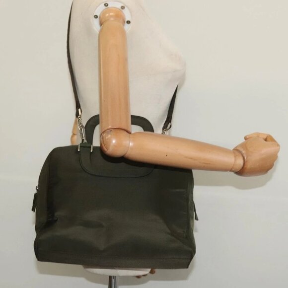 PRADA Hand Bag Nylon 2way Khaki Silver Auth BA4485 - Picture 14 of 16